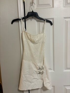 Cream Lace Bodice Mini Dress with Buckle Detail